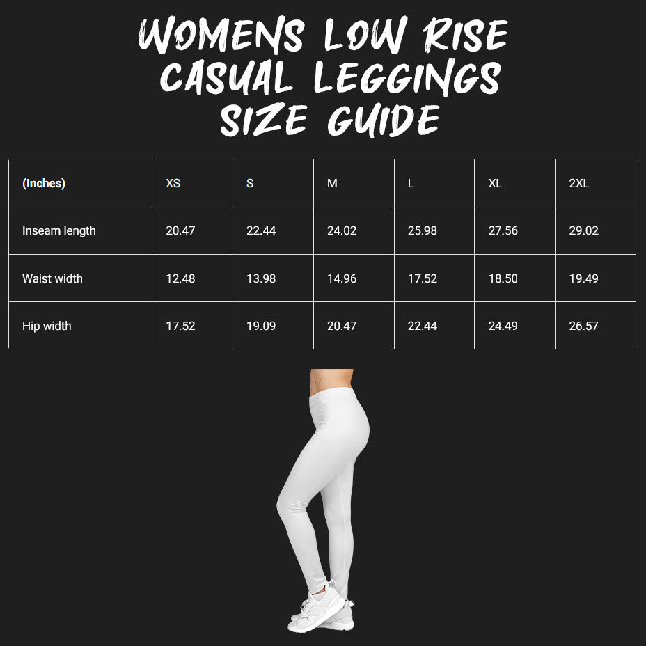 Size guide for Women's Low Rise Casual Leggings.