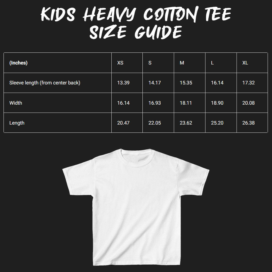 Kids Heavy Cotton Tee size guide.