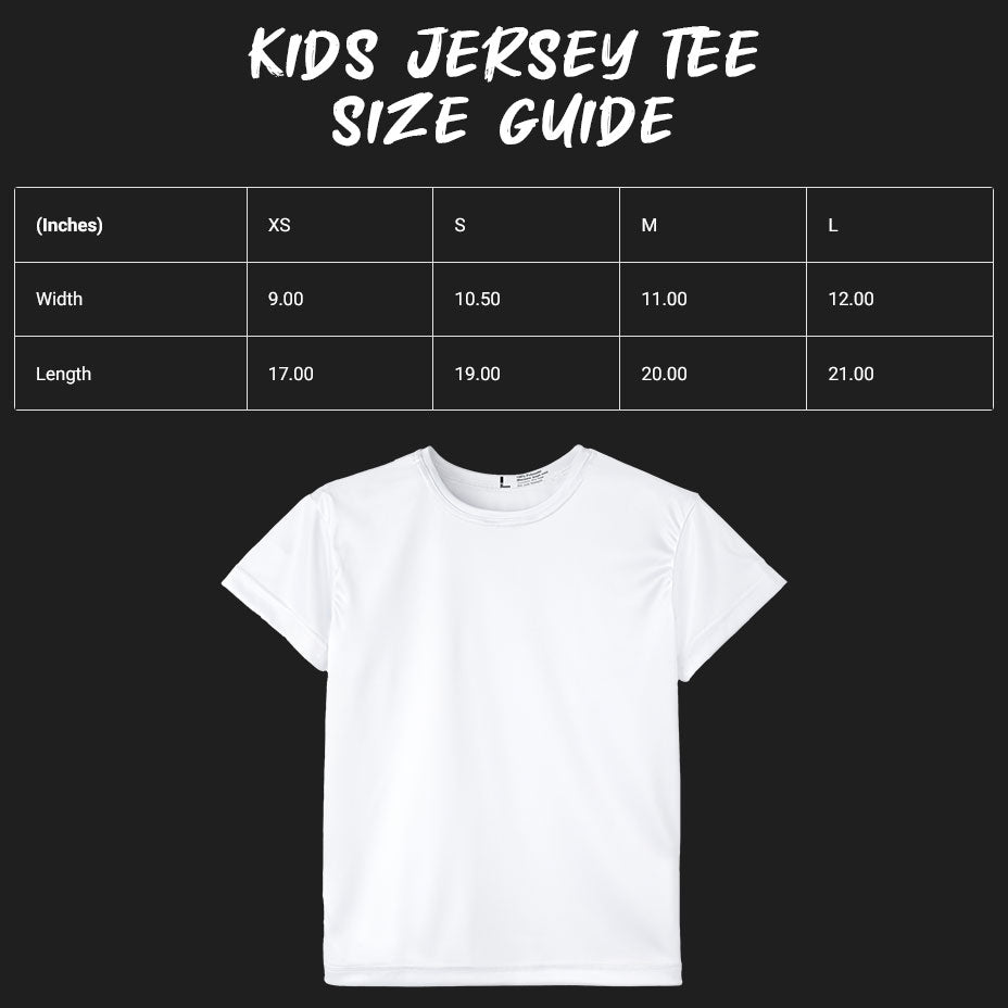 Size guide for Kids Jersey Tee.