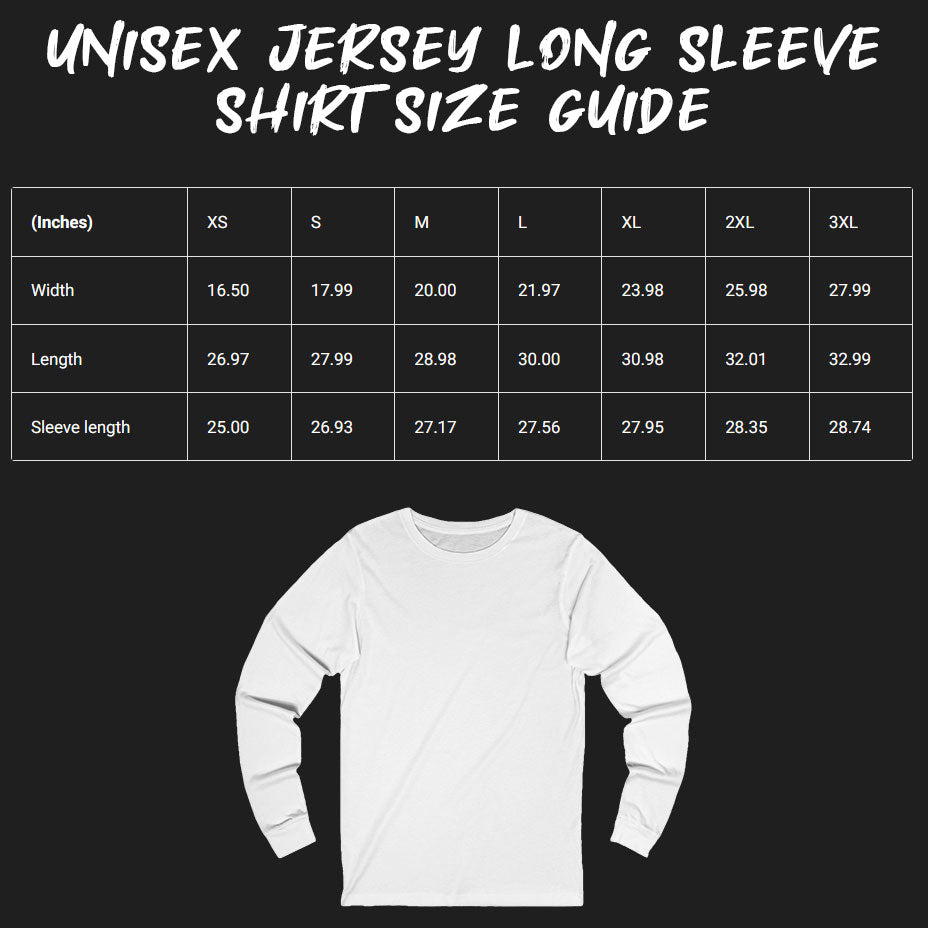 Unisex Jersey Long Sleeve Shirt size guide.