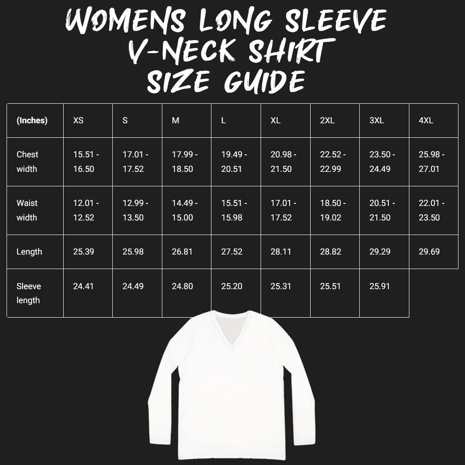 Women's Long Sleeve V-neck Shirt size guide.