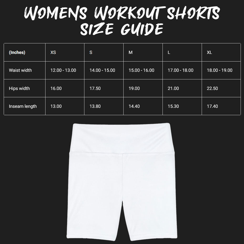 Size guide for Women's Workout Shorts.